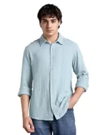 Men's 100% Cotton Solid Color Shirt - Full Sleeves | Casual Shirts for Men | Shirts for Office | Comfortable & Soft( Dusty Blue)
