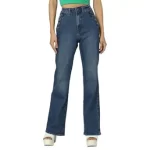 Women’s Flared Fit High Rise Mid Washed Jeans(Medium Blue)