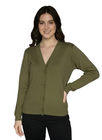 Women's V-Neck Knit Button Down Cardigan Sweater | Soft Stretchable(Green)