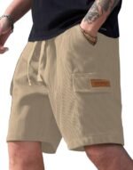 Classic Men's Ribbed Polycotton Relaxed Fit Cargo Stretch Shorts || Half Pant with Drawstring & 4 Pockets(Chiku)