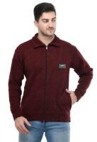 Men Zipper Thick Fabric Woolen Winterwear Full Sleeve Collar with Side Pockets Jacket(Maroon)