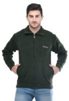 Men Zipper Thick Fabric Woolen Winterwear Full Sleeve Collar with Side Pockets Jacket(Green)