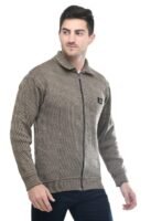 Men Zipper Thick Fabric Woolen Winterwear Full Sleeve Collar with Side Pockets Jacket(Brown)