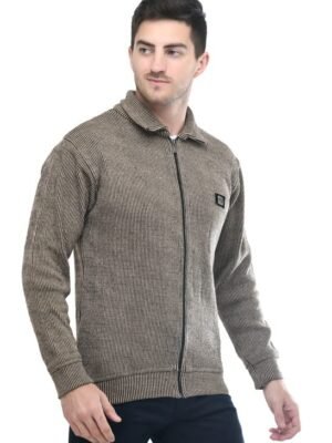Men Zipper Thick Fabric Woolen Winterwear Full Sleeve Collar with Side Pockets Jacket(Brown)