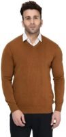 Men V-Neck Solid Woolen Full Sleeve Sweater for Winter(Brown)