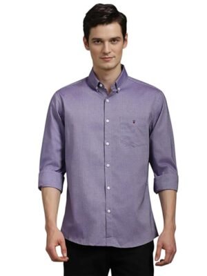 Men's Easy to Care Cotton Slim fit Solid Casual Shirt with Natural Stretch(Lilac)