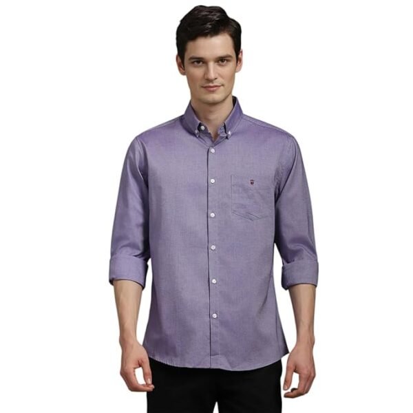 Men's Easy to Care Cotton Slim fit Solid Casual Shirt with Natural Stretch(Lilac)