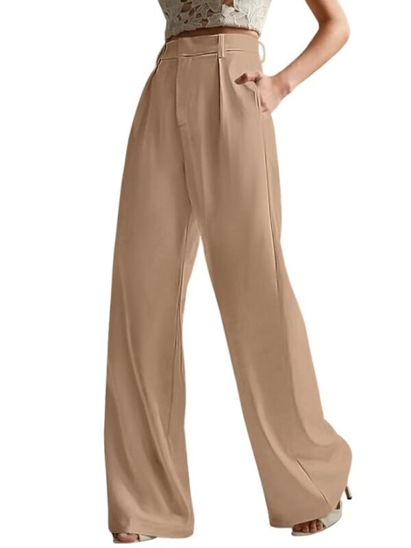 Beige Women High Rise High Waist Trousers Flared Korean Style Formal Pants| Elegant Workwear