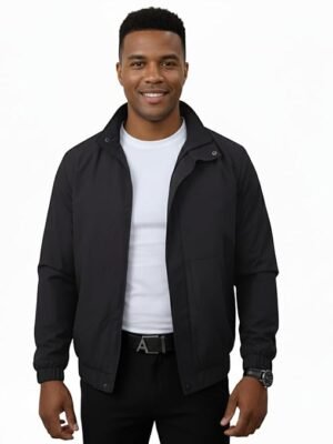 Solid Black Polyester Winter Jacket For Men | Regular Fit Full Sleeve Sports & Casual Wear
