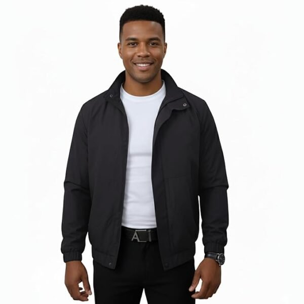 Solid Black Polyester Winter Jacket For Men | Regular Fit Full Sleeve Sports & Casual Wear