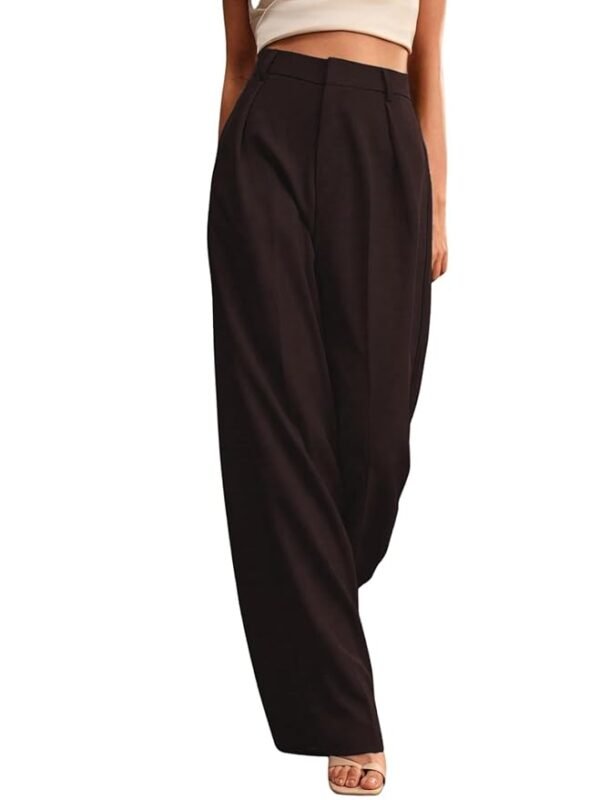 Brown Women High Rise High Waist Trousers Flared Korean Style Formal Pants| Elegant Workwear
