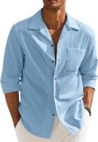 Men’s Casual Cotton Blend Shirt || Long Sleeve Button Down with Spread Collar || Lightweight Breathable Fabric