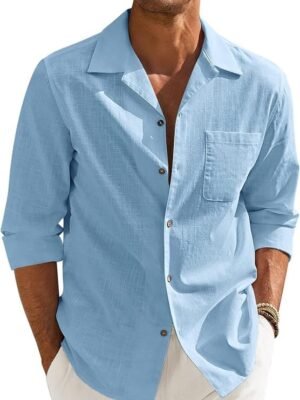Men’s Casual Cotton Blend Shirt || Long Sleeve Button Down with Spread Collar || Lightweight Breathable Fabric