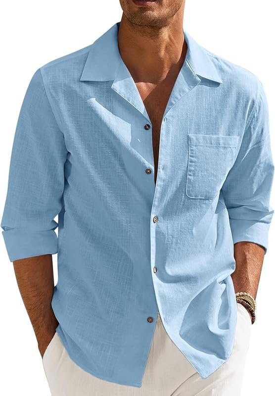 Men’s Casual Cotton Blend Shirt || Long Sleeve Button Down with Spread Collar || Lightweight Breathable Fabric