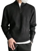 High Neck Woolen Sweater for Men Half Zip Wool Cardigan(Black)