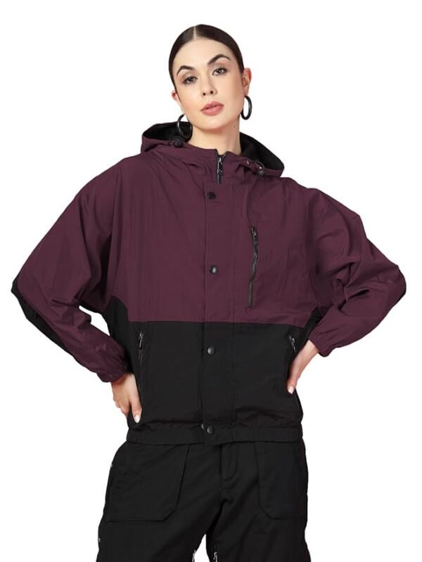 Women Stylish Oversized Windcheater Hoodie Jacket with Zip Closure Lightweight Sportswear for Running Travel Hiking Outdoor