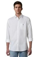 Men's Easy to Care Cotton Slim fit Solid Casual Shirt with Natural Stretch(White)