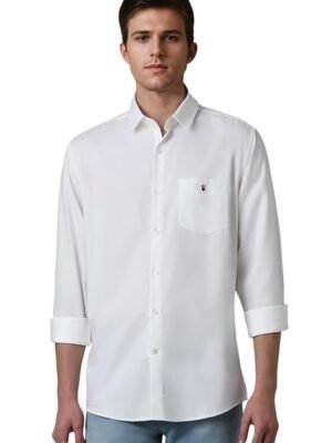 Men's Easy to Care Cotton Slim fit Solid Casual Shirt with Natural Stretch(White)
