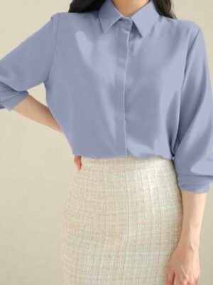 Women's Regular Fit Korean Style Shirts | Stylish Western Shirt with Concealed Placket(Blue)