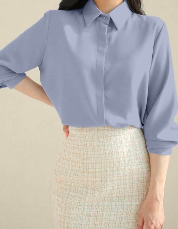 Women's Regular Fit Korean Style Shirts | Stylish Western Shirt with Concealed Placket(Blue)