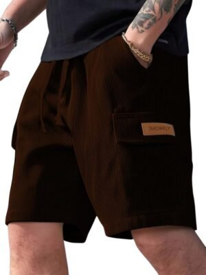 Classic Men's Ribbed Polycotton Relaxed Fit Cargo Stretch Shorts || Half Pant with Drawstring & 4 Pockets(Brown)