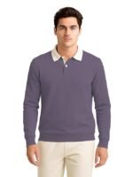 Solid Polo Neck Full Sleeve Cotton Blend T-shirt with Rib for Men Men’s Cotton Blend Full Sleeve Solid Henley T- Shirts(Purple)