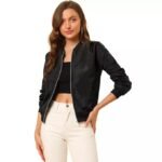 Women's Solid Bomber Jacket – Lightweight Zip-Up Stylish Casual Wear – Full Sleeve Windcheater(Black)
