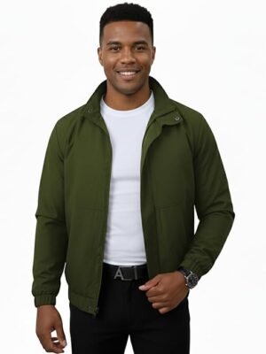 Solid Green Polyester Winter Jacket For Men | Regular Fit Full Sleeve Sports & Casual Wear