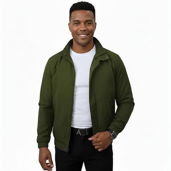 Solid Green Polyester Winter Jacket For Men | Regular Fit Full Sleeve Sports & Casual Wear