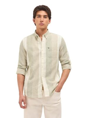 Men's Green Slim Fit Striped Casual Shirt