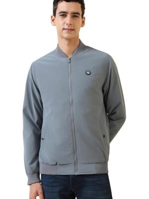 Men's Baseball Collar Polyester Casual Jacket(Blue)