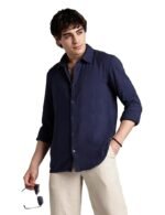 Men's 100% Cotton Solid Color Shirt - Full Sleeves | Casual Shirts for Men | Shirts for Office | Comfortable & Soft(Navy)