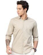 Custom Abstract Printed Pure Cotton Slim Fit Casual Shirt(Beige)