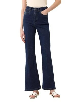 Women's Wide Leg Fit Mid Rise Bootcut Jeans Bell Bottom Jeans II Wide Leg(Dark Blue)