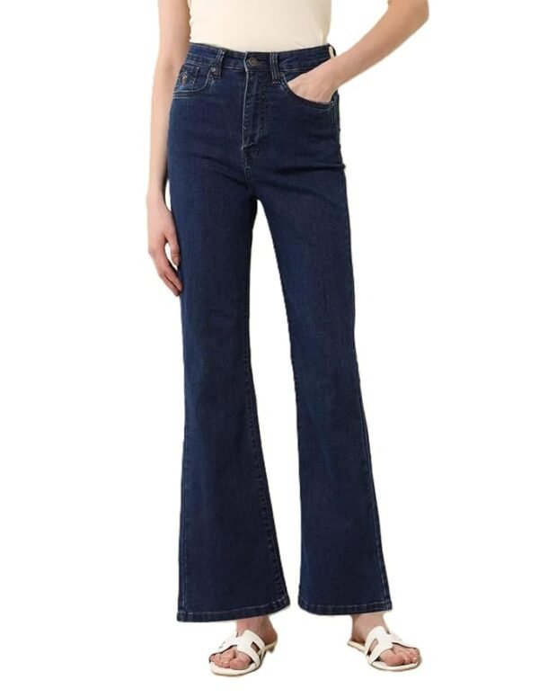 Women's Wide Leg Fit Mid Rise Bootcut Jeans Bell Bottom Jeans II Wide Leg(Dark Blue)