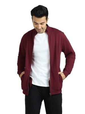 Men's Cruze Regular Fit High Neck Zip-Up Winter Jacket with Full Zipper Closure and Side Pockets(Wine)