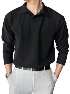 Men's Lycra Blend Regular Fit Polo T-Shirt Plain & Versatile (Black)