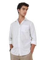 Men's Full Sleeve Casual Shirt - Regular Fit | Shirts for Men | Solid Color | Textured Shirt(White)