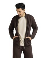 Men's Cruze Regular Fit High Neck Zip-Up Winter Jacket with Full Zipper Closure and Side Pockets(Dark Brown)