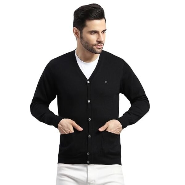 Men's Regular Fit Solid Pattern V Neck Button Closure Full Sleeve Winter Cardigan | Warm Woolen Sweater for Men | Stylish Full Sleeve Knitted Cardigan