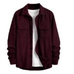 Men's Full Sleeve Corduroy Striped Casual Jacket, Ideal for Stylish Everyday Outfits(Wine)