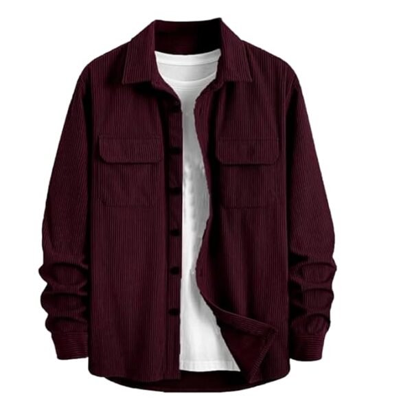 Men's Full Sleeve Corduroy Striped Casual Jacket, Ideal for Stylish Everyday Outfits(Wine)