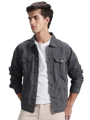 Men's Overdyed Trucker Denim Jacket - Jacket for Men | 100% Cotton | Double Flap Pocket | Regular Fit(Grey)