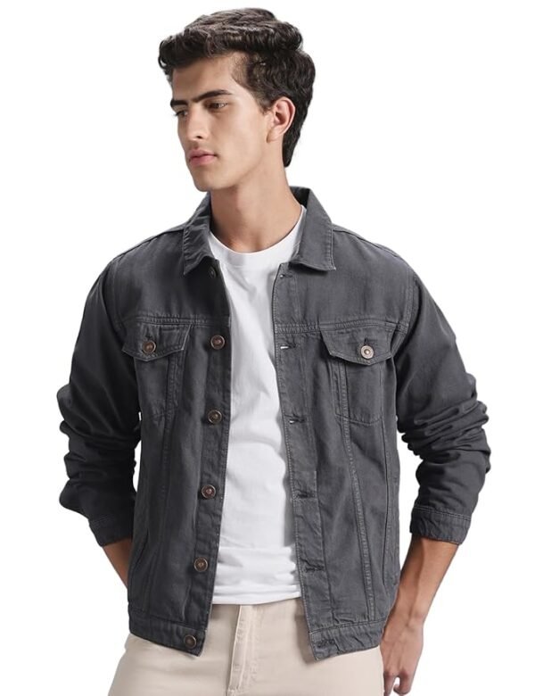 Men's Overdyed Trucker Denim Jacket - Jacket for Men | 100% Cotton | Double Flap Pocket | Regular Fit(Grey)