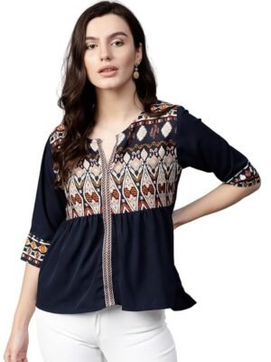 Women's Printed Regular Fit Top(Blue)