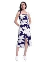 Women’s A-Line Midi Dress(Dark Blue)
