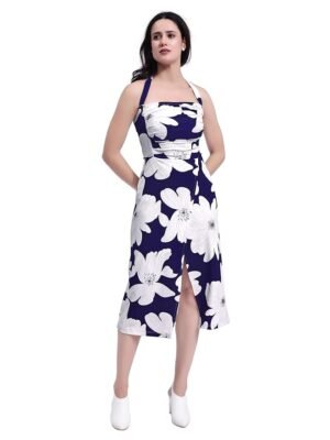 Women’s A-Line Midi Dress(Dark Blue)