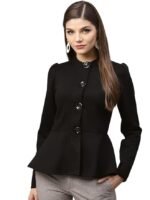 Women Fleece Peplum Jacket (Black)