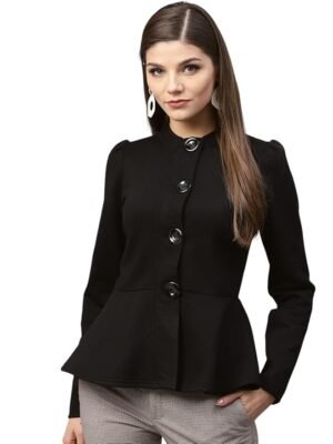 Women Fleece Peplum Jacket (Black)