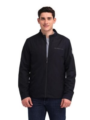 Men Blue Solid High neck Long Sleeve Casual Polyester Regular Fit Jacket